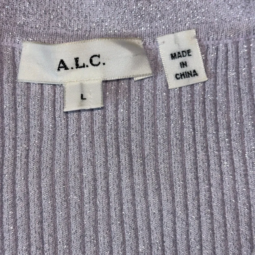 A.L.C Eleanor Ribbed Cardigan Sz L Pale‎ Violet & Silver Shimmer Chic